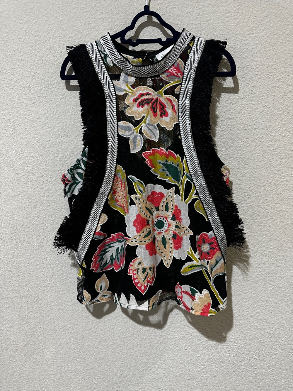 Alice McCall Black Floral Fringe-Trim Camisole